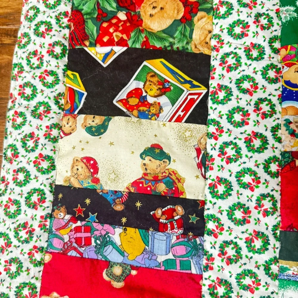 Handmade Christmas Teddy Bear‎ Patchwork Baby Quilt Holiday Lap Blanket 39x34